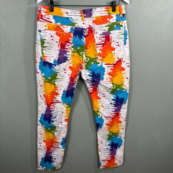Men's Size 36 Colorful Paint Splatter Splash Abstract Streetwear Hip Pants Jeans - Picture 8 of 9
